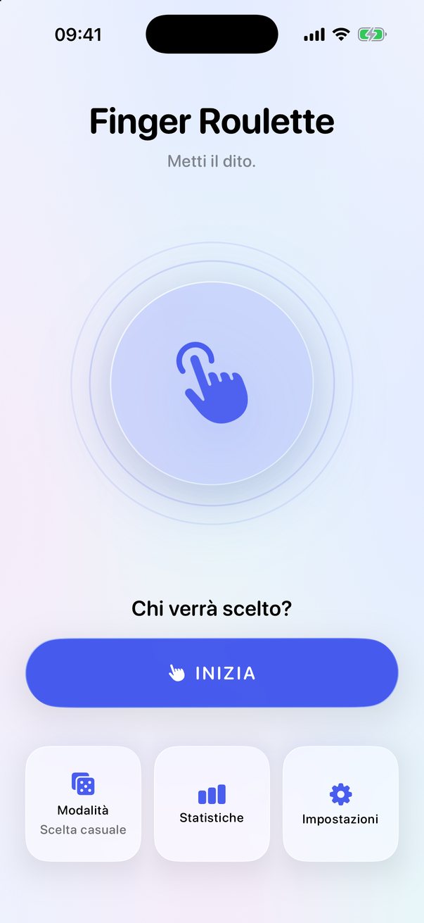Schermata iniziale dell'app Finger Roulette